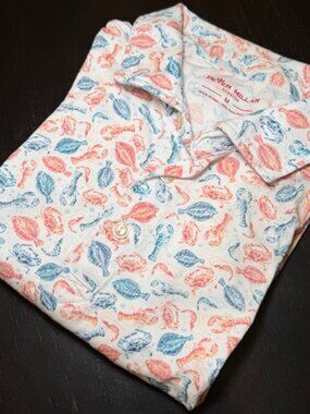 Peter Millar Seaside Polo Mens Medium Lobster Seashell Print Pima Cotton